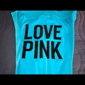 PINK velour turquoise track pants